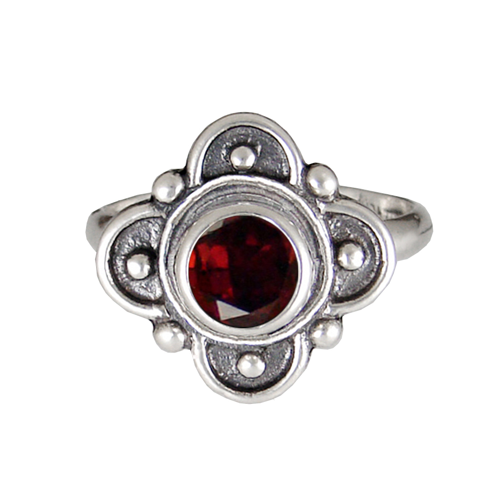 Sterling Silver Gemstone Ring With Garnet Size 8